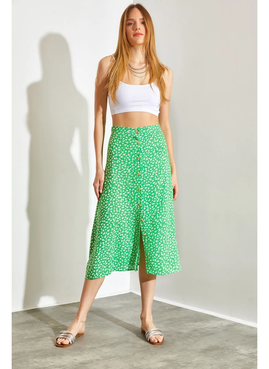Shade Multi Patterned Buttoned Viscose Skirt