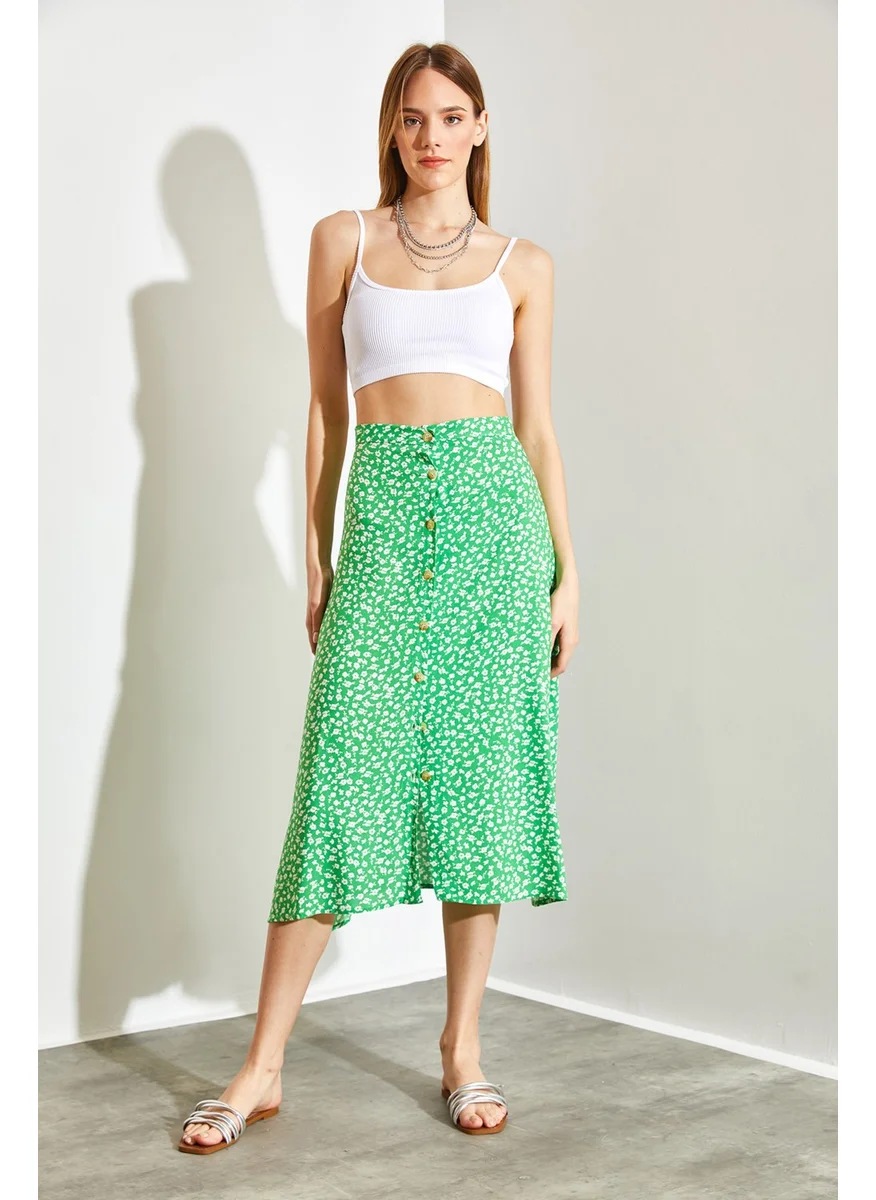 Shade Multi Patterned Buttoned Viscose Skirt