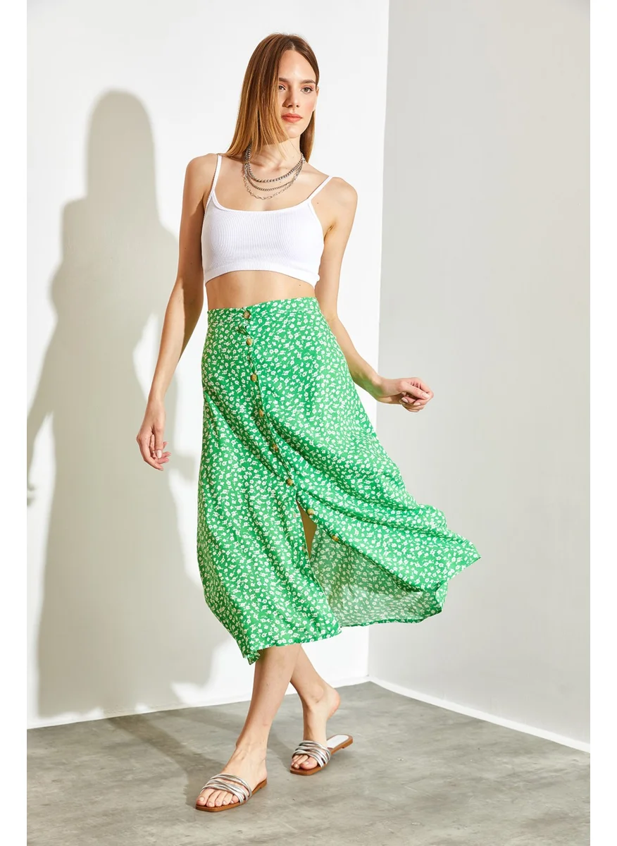 Shade Multi Patterned Buttoned Viscose Skirt