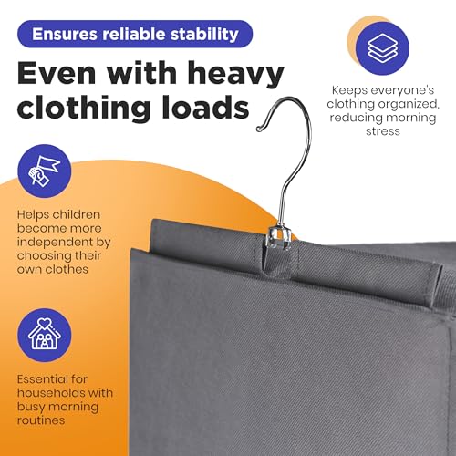 Handy Laundry Weekly Clothes Organizer for Kids - 6-Shelf - Hanging Closet Daily Clothing Organization Labeled Shelves with Days of The Week Monday Through Friday, Weekday and Weekend (Grey-Colored) - Image 5
