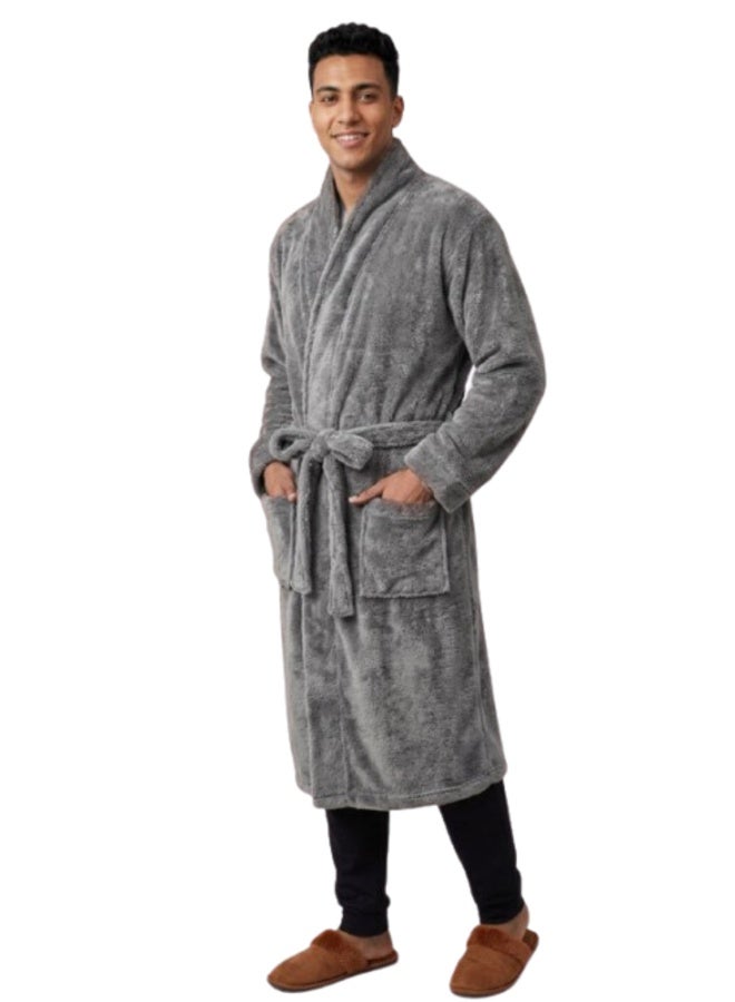 Fashion Group Men's soft fleece bathrobe, grey - Image 2