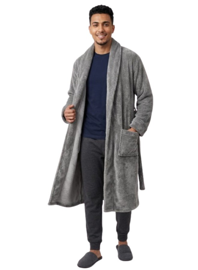 Fashion Group Men's soft fleece bathrobe, grey - Image 1