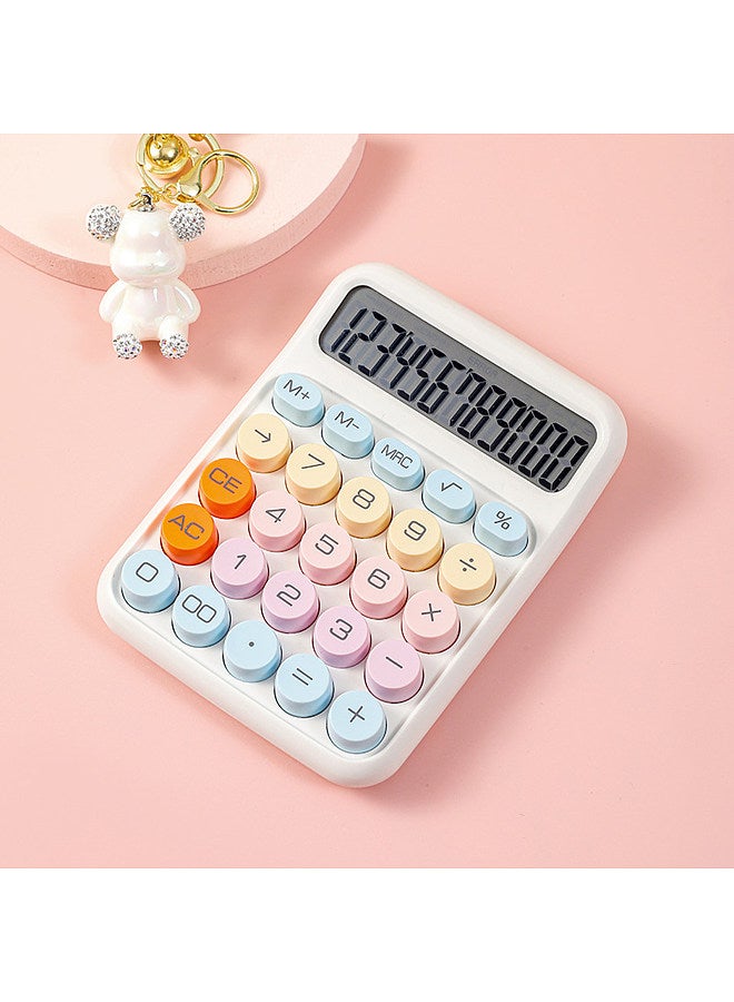 Generic Mechanical Calculator 12 Digit Large LCD Display Big Round Button Cute Candy Colored Calculator Suitable for Office School Home for Kids Students Accountant - White  - Image 3
