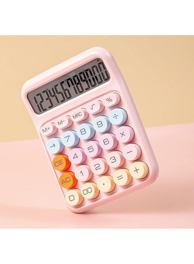 Generic Mechanical Calculator 12 Digit Large LCD Display Big Round Button Cute Candy Colored Calculator Suitable for Office School Home for Kids Students Accountant - White  - Image 4