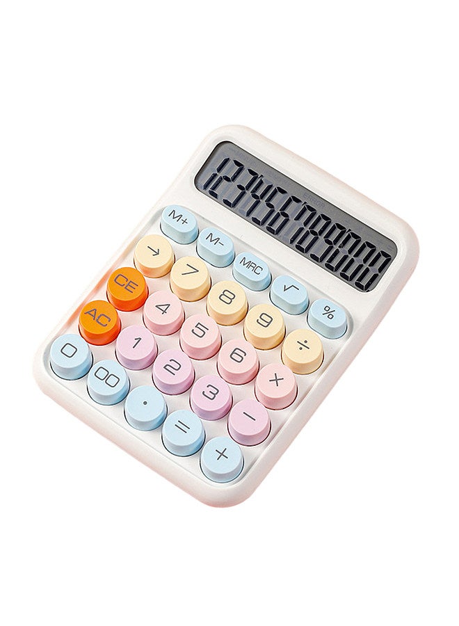Generic Mechanical Calculator 12 Digit Large LCD Display Big Round Button Cute Candy Colored Calculator Suitable for Office School Home for Kids Students Accountant - White  - Image 1