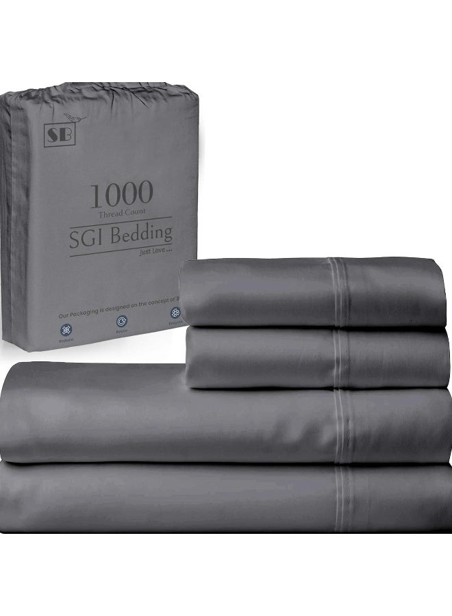 SGI bedding Queen Size Sheet 1000 Thread Count 100% Egyptian Cotton Bed Sheets, Dark Grey Solid Sateen Weave for Soft & Silky Feel Long Staple Cotton Deep Pocket up to 15-inch Mattress  - Image 1