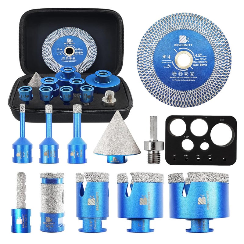 BRSCHNITT Tile Hole Saw Kit - BRSCHNITT Diamond Core Drill Bit 1/4" 5/16" 3/8" 1-3/8"2" 2-1/2"& 3/8" 1" Finger Bit & 2" Chamfer Bit for Porcelain Tile Ceramic Marble Granite & Diamond Blade - Image 1