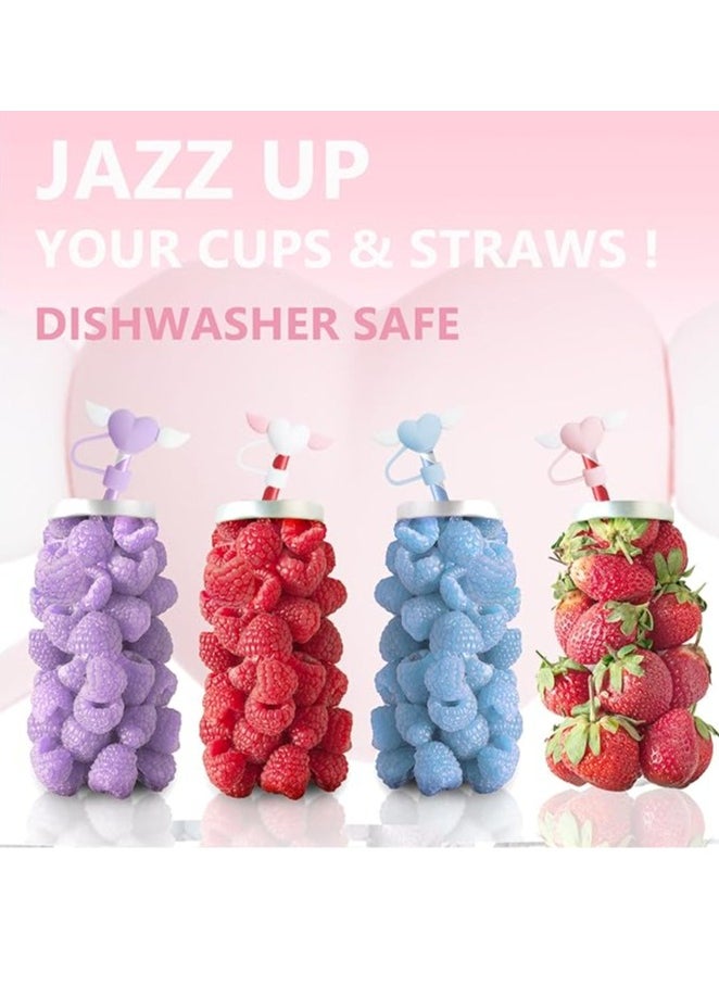 Mmmon - 4Pcs Love Wings Straw Covers Cap Toppers Compatible with Stanley 30/40 oz Tumbler Cups,Reusable Cute Silicone Straw Tips Lids Protectors for Stanley Cups Straws Accessories - Image 1