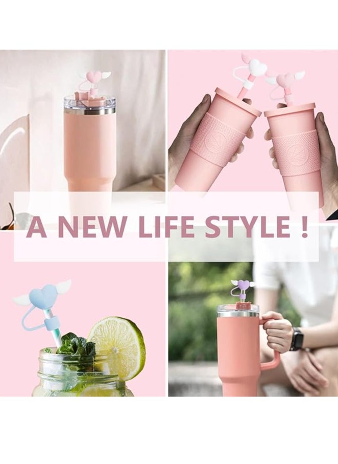 Mmmon - 4Pcs Love Wings Straw Covers Cap Toppers Compatible with Stanley 30/40 oz Tumbler Cups,Reusable Cute Silicone Straw Tips Lids Protectors for Stanley Cups Straws Accessories - Image 1