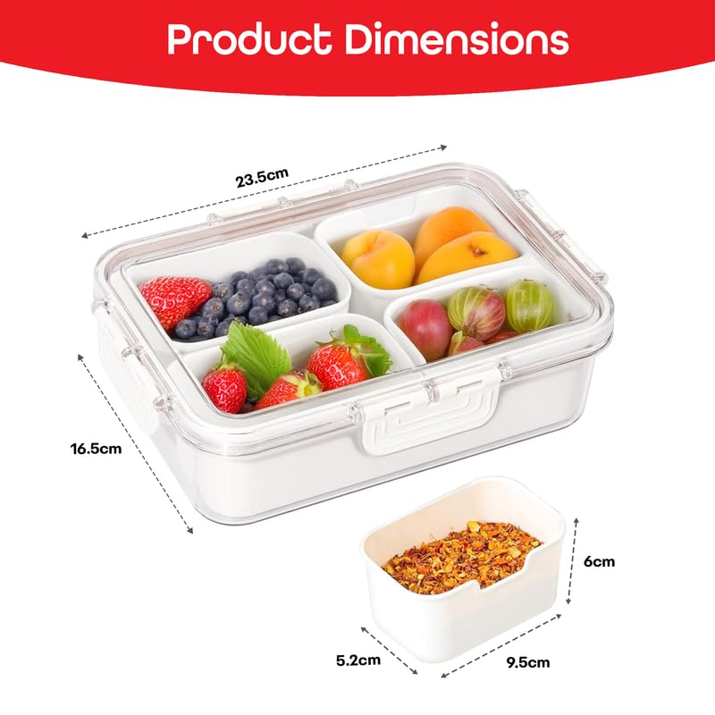 PRIME PICK Plastic 4 Compartment Storage Snack Platters Airtight With Lid, Snackle Box Refrigerator Storage Box Fresh-Keeping Fruit Boxes For Snack, Fruit, Veggie, Candies, White - Image 2