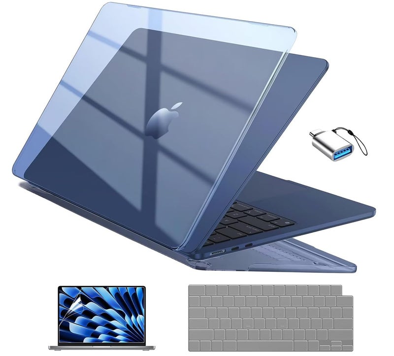 EooCoo Compatible with MacBook Air 13 inch Case M5 2026-2022 M4 M3 M2 Model A3449 A3240 A3113 A2681, Mac Air 13.6 inch Hard Shell & Keyboard Cover & Screen Film & Type-C, Crystal Midnight - Image 1
