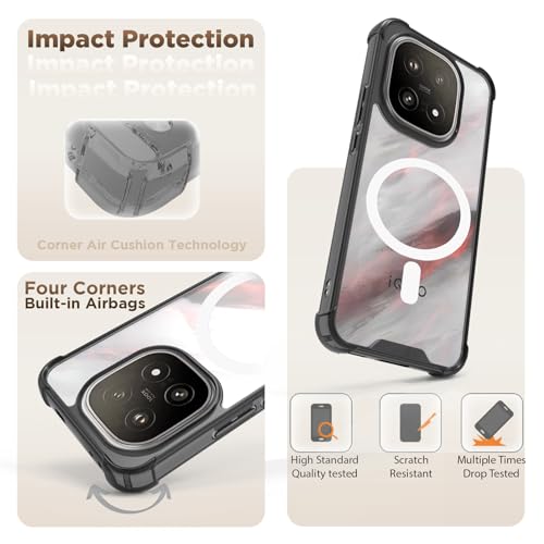 RIGGEAR Shockproof Clear Hybrid Airbag Armor Magnetic Back Cover Case Compatible with MagSafe Accessories for iQOO 15 5G (Clear-Black TPU Bumper + Transparent PC)(White MagRing) - Image 3