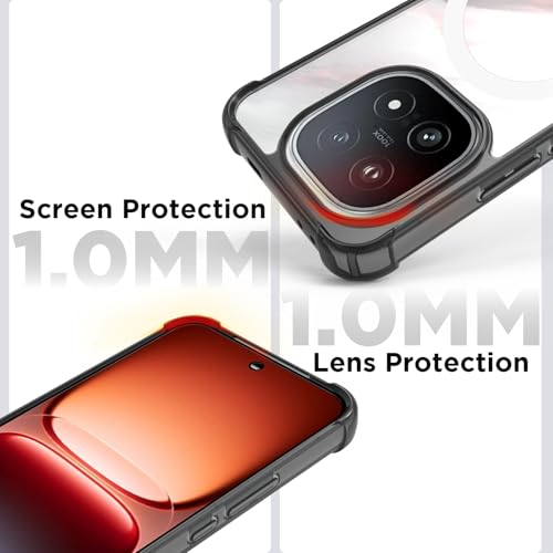 RIGGEAR Shockproof Clear Hybrid Airbag Armor Magnetic Back Cover Case Compatible with MagSafe Accessories for iQOO 15 5G (Clear-Black TPU Bumper + Transparent PC)(White MagRing) - Image 4