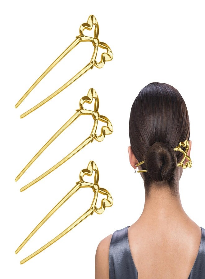 Yitexin 3 Pieces Bow Shape French Twist Hair Pin, Vintage Metal French Hairpin, U Shaped 2 Prong Hair Forks Sticks for Women Girls Bun Updo Hairstyle Accessories (Gold) - Image 1