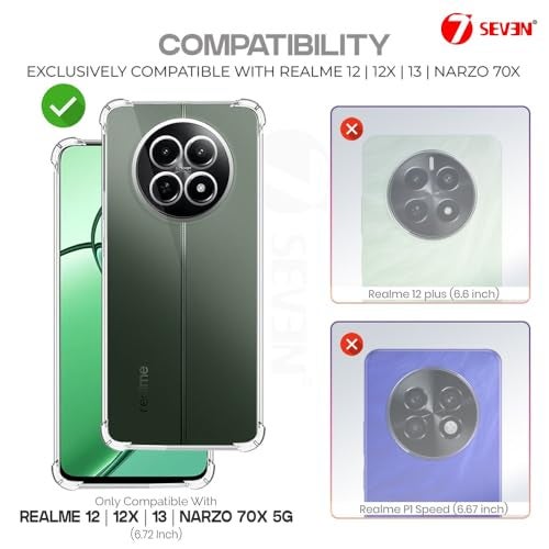 7-Seven غطاء خلفي 7SEVEN® لهاتف Realme 12 | 12X | Narzo 70X | 13 5G - تصميم مقاوم للصدمات مع حماية حواف الكاميرا وشفافية كريستالية، غطاء هاتف سيليكون ناعم TPU وغطاء هاتف مرن - Image 2