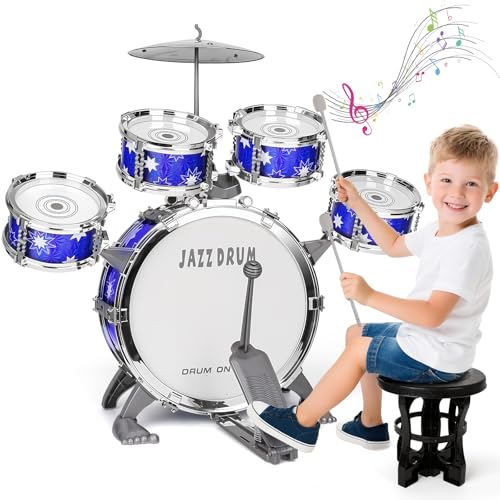 Drmukie Upgraded Drum Set for Kids 35 Toddler Toy Ages 24 Jazz Drums Kit with Stool Musical Instrument Toys for 3 4 5 Year Old Girls Boys Gifts - Image 1
