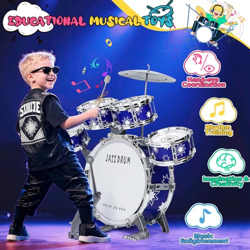 Drmukie Upgraded Drum Set for Kids 35 Toddler Toy Ages 24 Jazz Drums Kit with Stool Musical Instrument Toys for 3 4 5 Year Old Girls Boys Gifts - Image 5