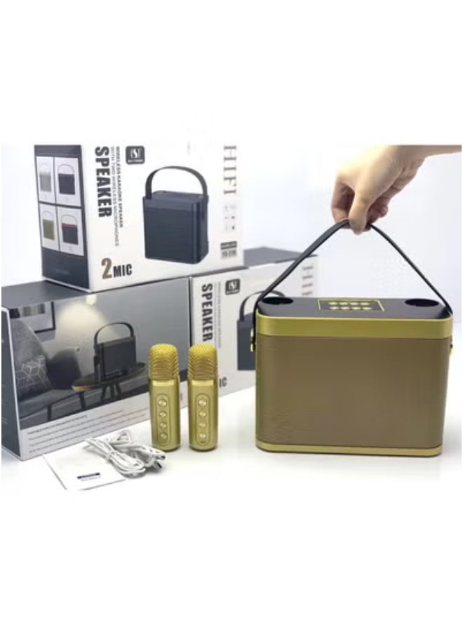 YS YS-219 Bluetooth Karaoke Speaker System with Dual Wireless Microphones – Gold Portable Outdoor Audio System with Powerful Bass, Echo & Vocal Effects, USB & TF Card Support, AUX Input, and Rechargeable Battery – Ideal for Parties, Gatherings, Picnics & Events  - Image 3
