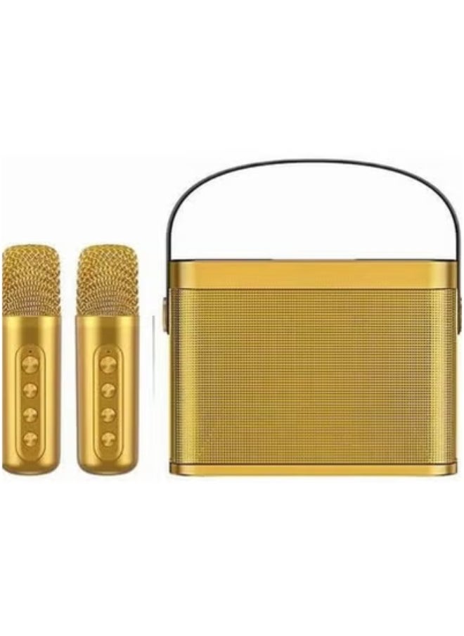 YS YS-219 Bluetooth Karaoke Speaker System with Dual Wireless Microphones – Gold Portable Outdoor Audio System with Powerful Bass, Echo & Vocal Effects, USB & TF Card Support, AUX Input, and Rechargeable Battery – Ideal for Parties, Gatherings, Picnics & Events  - Image 1