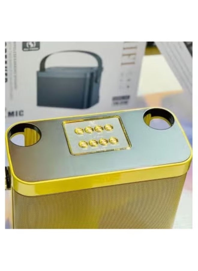 YS YS-219 Bluetooth Karaoke Speaker System with Dual Wireless Microphones – Gold Portable Outdoor Audio System with Powerful Bass, Echo & Vocal Effects, USB & TF Card Support, AUX Input, and Rechargeable Battery – Ideal for Parties, Gatherings, Picnics & Events  - Image 2