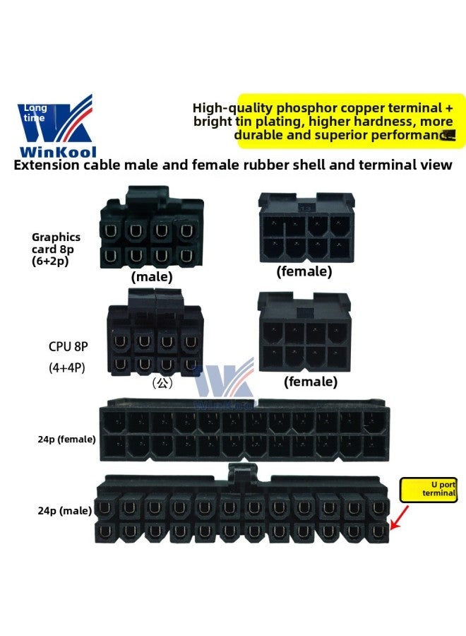 Winkool Computer Power Supply Pre-Bent Extension Cable Motherboard 24P Graphics Card 8Pcpu8P Braided Cable Set-Color:Dark Gray Comb With Thread-0.2m - Image 5