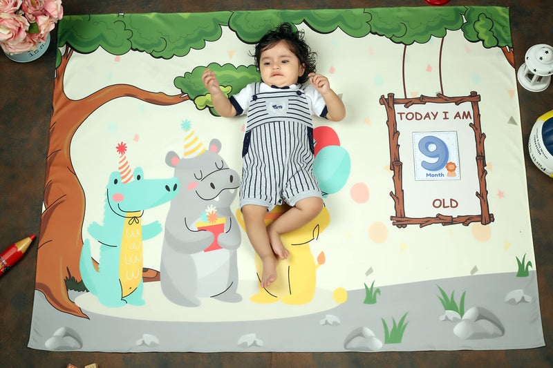 NEW COMERS® Milestone Cotton Baby Blanket & Props for Monthly Photoshoot, New Born Babies Soft Swaddle with 1-12 Month Cards, Ac Room Blanket for Summer/Winter/Multiuse, TC(150/300) 135x115 cm - 407 - Image 1