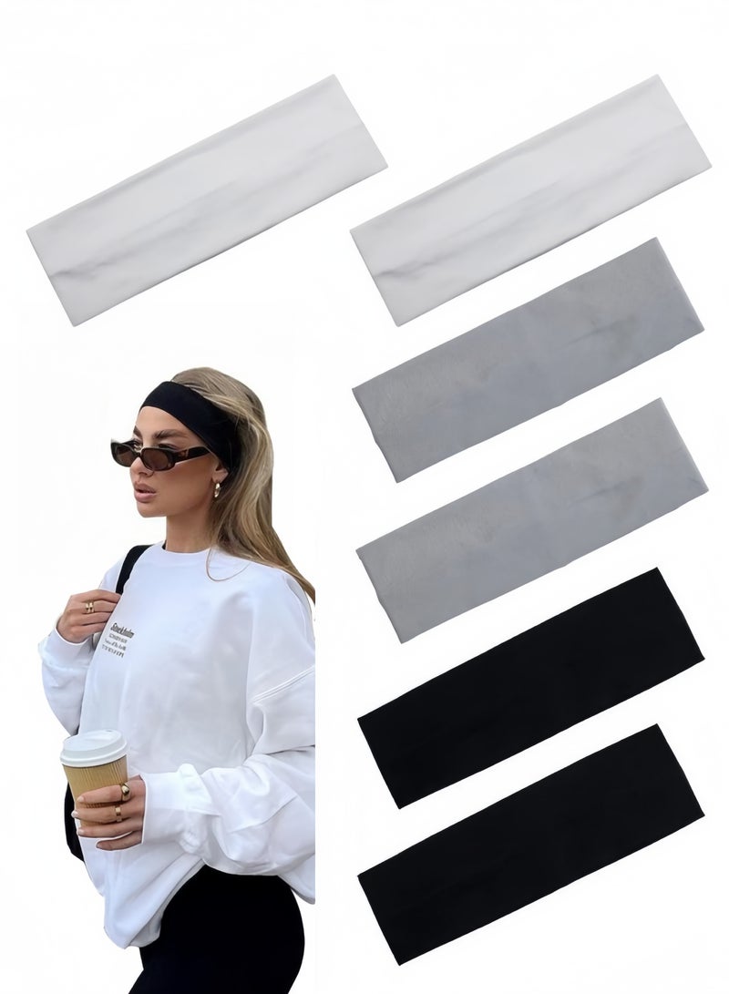 Generic 6 Pieces Headbands, Non Slip Soft Cotton Sport Elastic Hairbands for Men and Women, Thin Summer Headband, Soft Cotton Hair Bands for Yoga, Workout, Running, Cycling (Black, Gray, White)  - Image 1