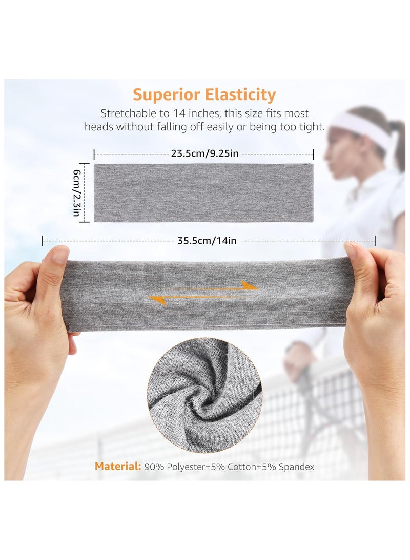 Generic 6 Pieces Headbands, Non Slip Soft Cotton Sport Elastic Hairbands for Men and Women, Thin Summer Headband, Soft Cotton Hair Bands for Yoga, Workout, Running, Cycling (Black, Gray, White)  - Image 2