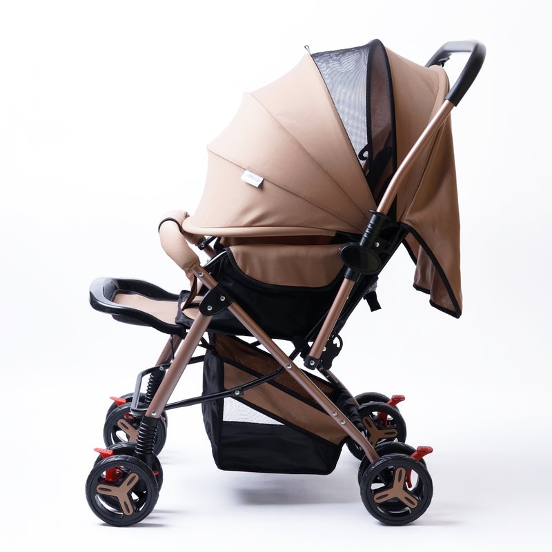 مولودي سلة كبيرة وحامل كوب – كاكي مظلة كاملةعربة أطفال متينة – مقعد قابل للعكس - Image 2