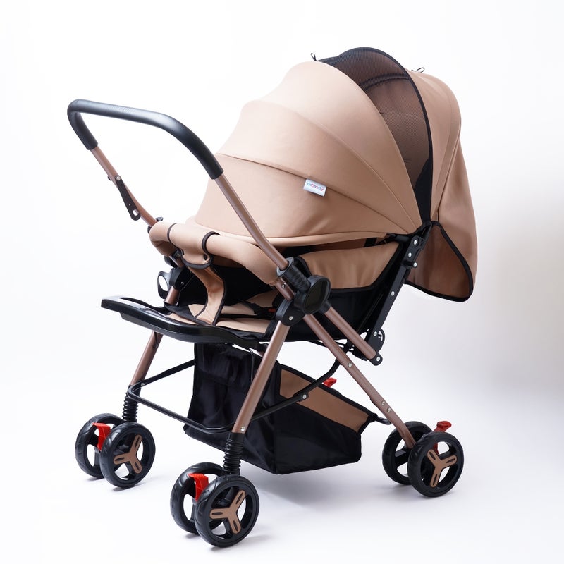 مولودي سلة كبيرة وحامل كوب – كاكي مظلة كاملةعربة أطفال متينة – مقعد قابل للعكس - Image 1