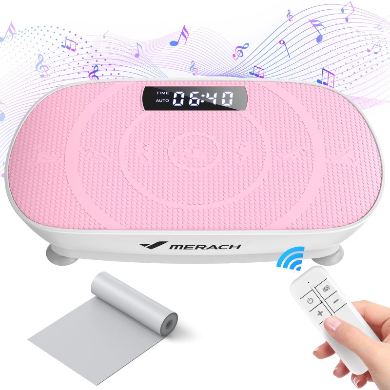 Merach آلة تمارين الاهتزاز MERACH، معدات تمرين للجسم بالكامل للنساء، بلوتوث ودواسة سيليكون، لوحة اهتزاز لتصريف اللمف، منصة لياقة تهتز لفقدان الوزن (وردي) - Image 1