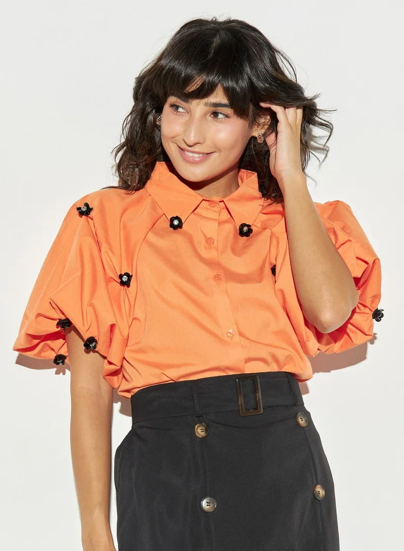 2Xtremz 2Xtremz Floral Embellished Shirt with Balloon Sleeves