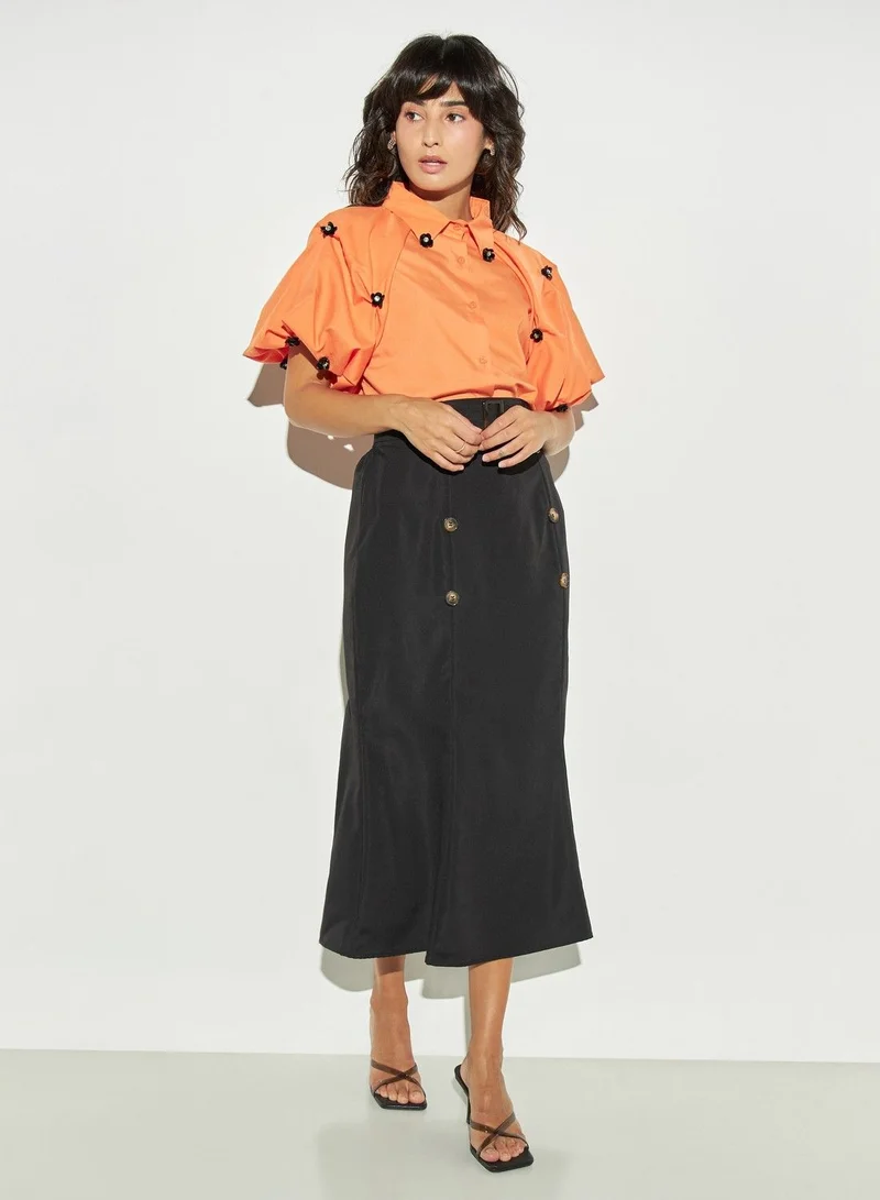 2Xtremz 2Xtremz Floral Embellished Shirt with Balloon Sleeves