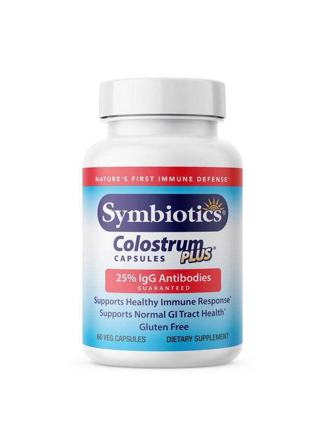 Symbiotics Colostrum 60ct Vegetable Capsules - Immunity Support - Lactoferrin Supplement & Colostrum Protein with Immunoglobulin - 25% lgG Antibodies - Gluten Free  - Image 1