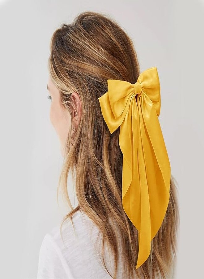 RedChimes 2 Pcs Large Ribbon Hair Bow Clips with Long Tail Bowknot Barrettes Featuring Durable Satin Ribbon and Metal Clips Stylish Hair Accessories for Women, Girls, and Teens (Yellow & Purple) - Image 5