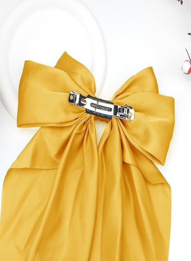 RedChimes 2 Pcs Large Ribbon Hair Bow Clips with Long Tail Bowknot Barrettes Featuring Durable Satin Ribbon and Metal Clips Stylish Hair Accessories for Women, Girls, and Teens (Yellow & Purple) - Image 3