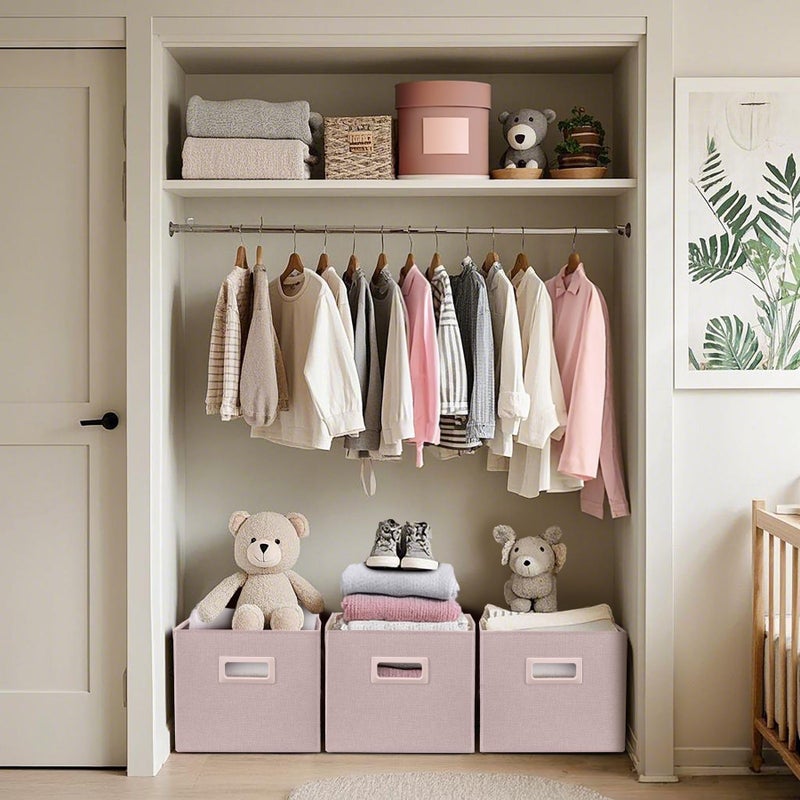 DECOMOMO Storage Bins for Shelves Robust Fabric Closet Bins for Shelves Toy Storage Clothes Books (Pack of 3 â€“ Pink) - Image 3