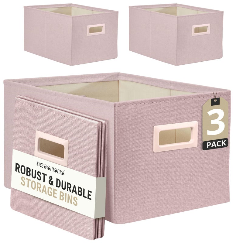 DECOMOMO Storage Bins for Shelves Robust Fabric Closet Bins for Shelves Toy Storage Clothes Books (Pack of 3 â€“ Pink) - Image 1