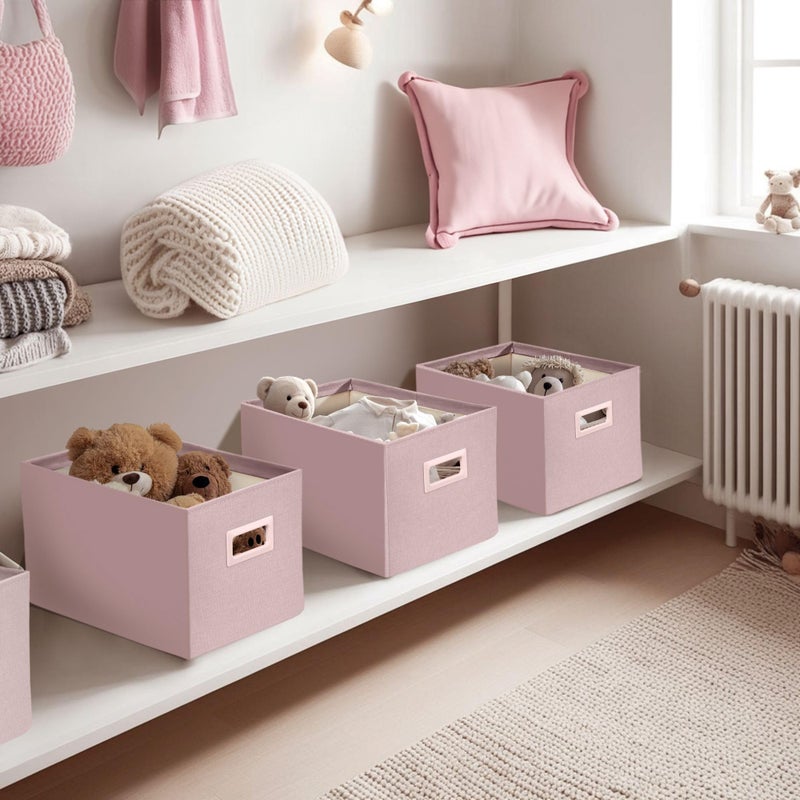 DECOMOMO Storage Bins for Shelves Robust Fabric Closet Bins for Shelves Toy Storage Clothes Books (Pack of 3 â€“ Pink) - Image 2