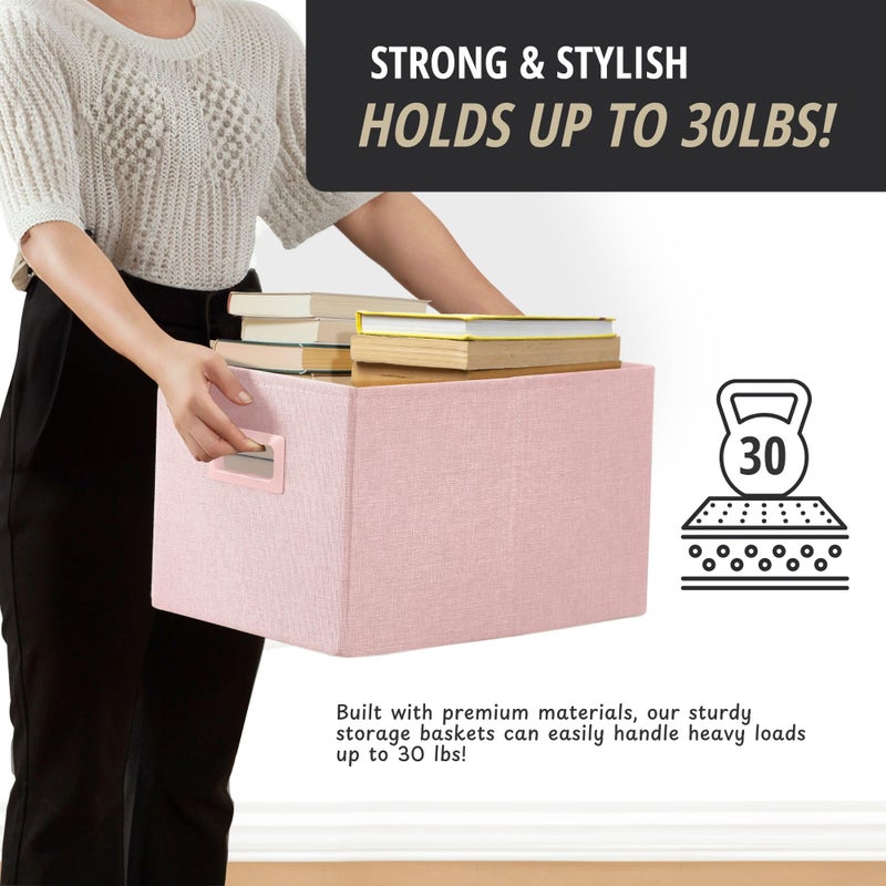 DECOMOMO Storage Bins for Shelves Robust Fabric Closet Bins for Shelves Toy Storage Clothes Books (Pack of 3 â€“ Pink) - Image 4