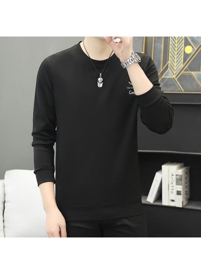 Vancamel Men's Crew Neck Sweatshirt Autumn Long Sleeve T-shirt Casual Loose Pullover Black L - Image 2
