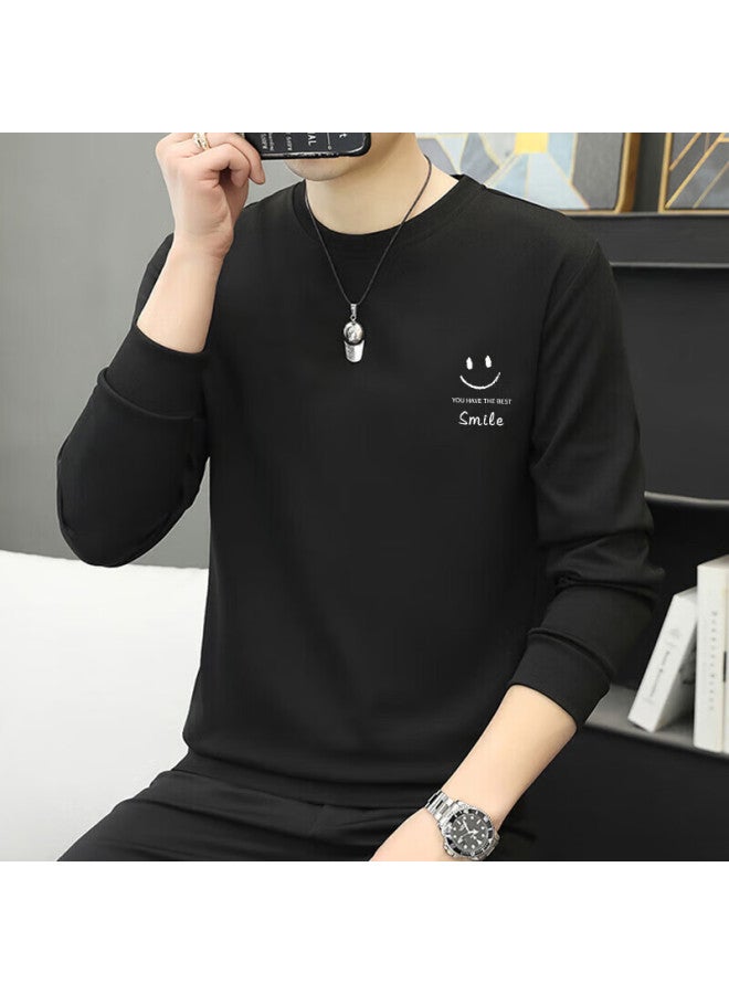 Vancamel Men's Crew Neck Sweatshirt Autumn Long Sleeve T-shirt Casual Loose Pullover Black L - Image 1