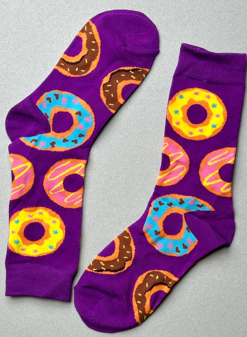 The Socks Hype 2 Pairs Multicolor Donut Socks for Women and Men | Funny Cotton Soft Crew Socks | Casual Crazy Colorful Patterned Novelty Socks for Everyday Wear | Unisex 35-42 - Image 1