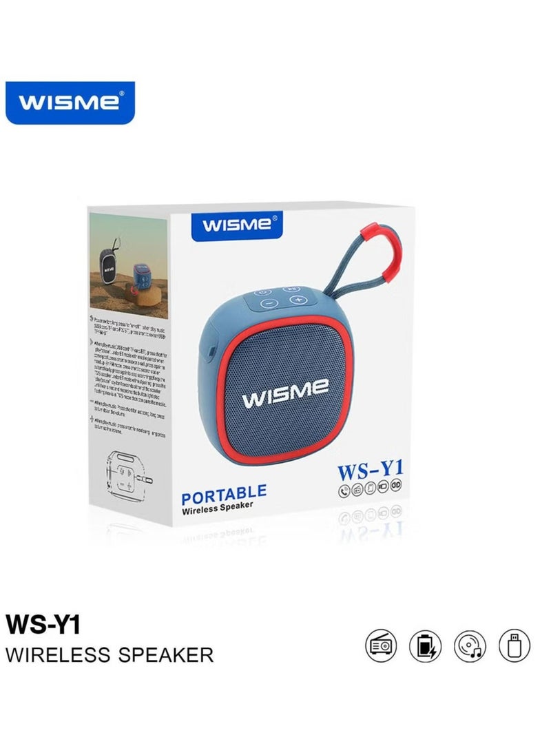 WISME WS-Y1 Compact Portable Bluetooth Speaker with Superior Sound, Multi-Functional Button Control, Convenient Strap, and Stylish Design in Blue  - Image 5