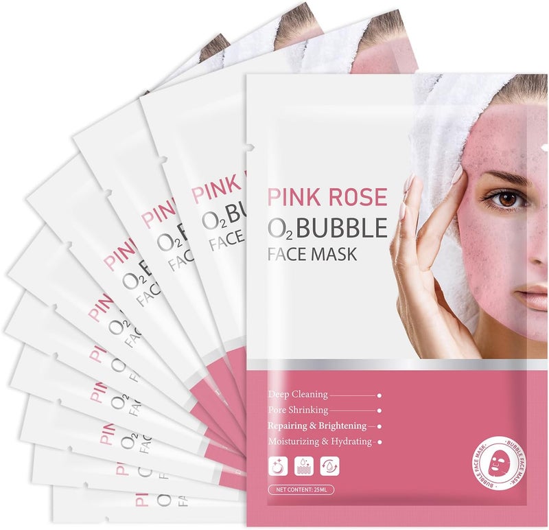 10 Pack Pink Rose O2 Bubble Face Masks Sheet Foaming Face Mask for Cleansing Facial Masks Beauty Care