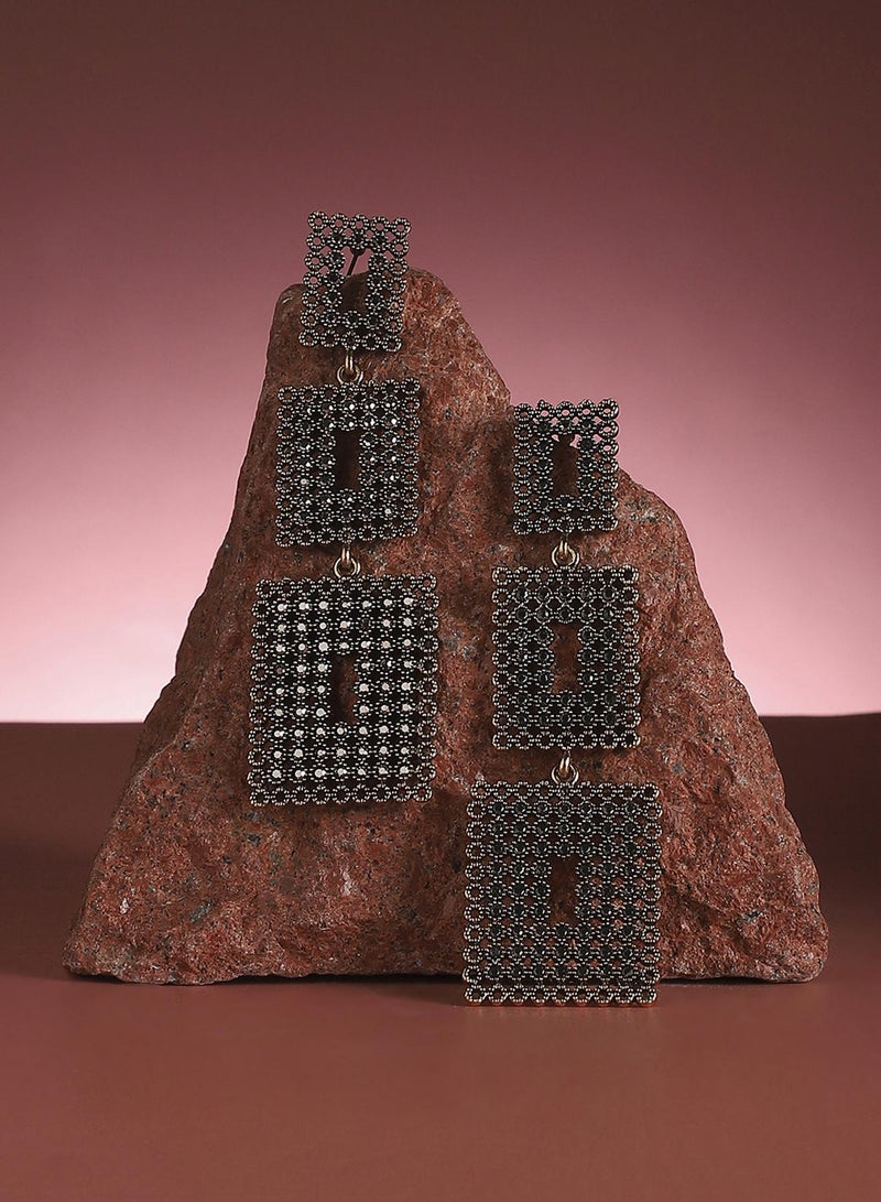 سوهي أقراط متدلية هندسية من اللؤلؤ المعقد - ذهبي - Image 5