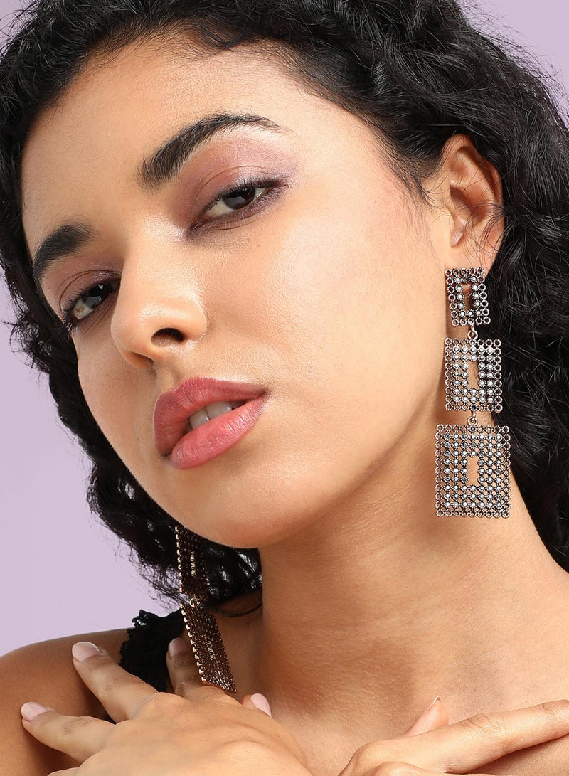 سوهي أقراط متدلية هندسية من اللؤلؤ المعقد - ذهبي - Image 4
