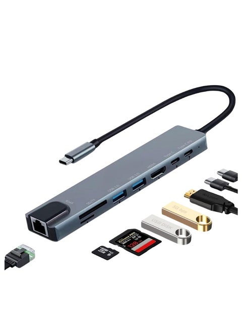 8-in-1 USB                 with HDMI 4K, SD/TF Card Reader, USB 3.0, RJ45 Ethernet, USB                   -C Power Delivery – Aluminum Multiport Adapter