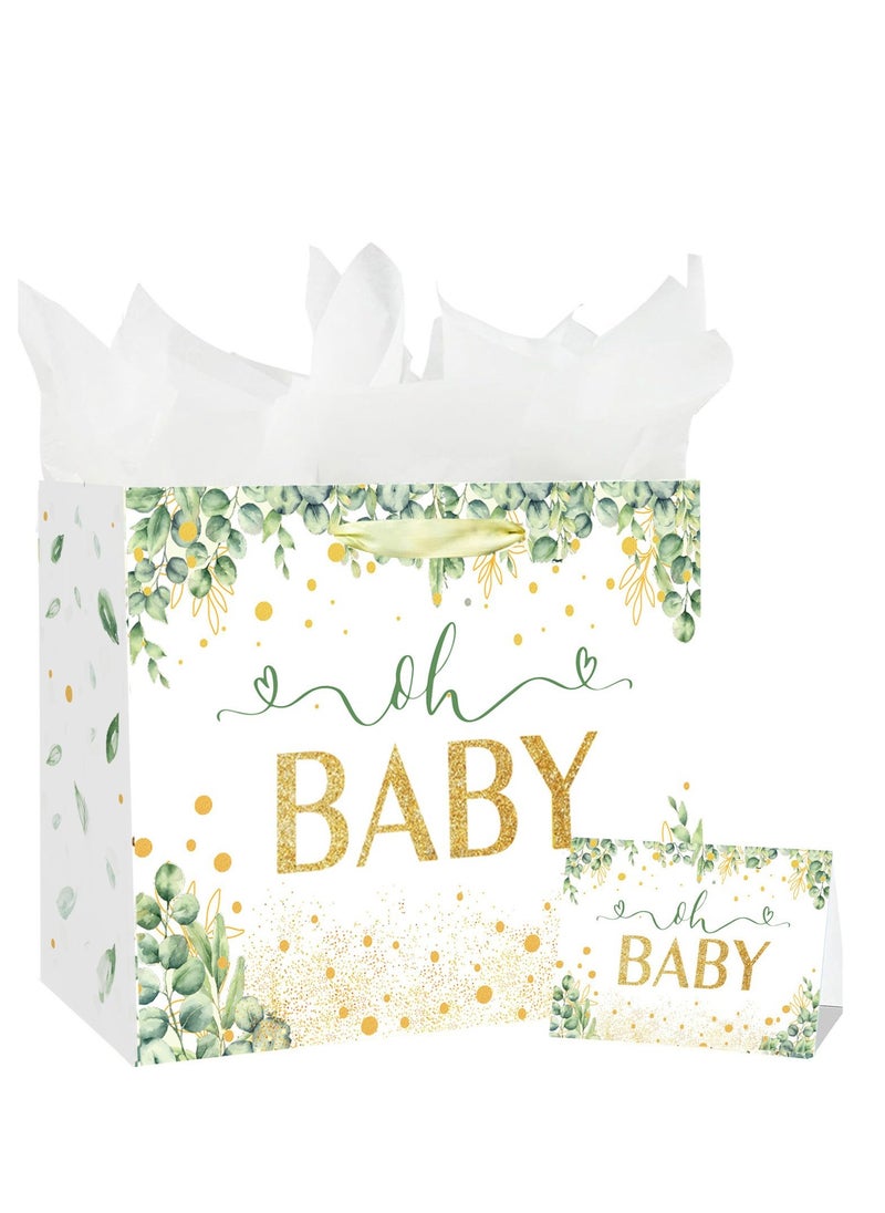 Generic 13" Large Baby Boy Girl Gift Bag for Baby Shower or Birthday with Handle, Tissue Paper and Greeting Card 