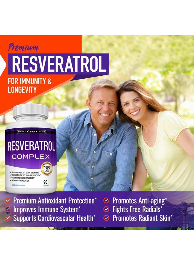 Toplux Resveratrol Supplement, Antioxidant Complex 1800mg - Highly Potent Natural Trans-Resveratrol Pills for Healthy Aging, Support Overall Health, Immune System - Image 3